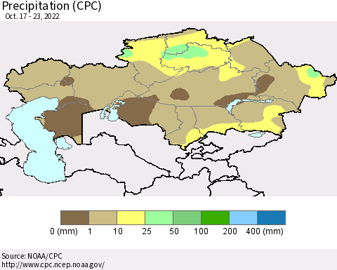 Kazakhstan Precipitation (CPC) Thematic Map For 10/17/2022 - 10/23/2022