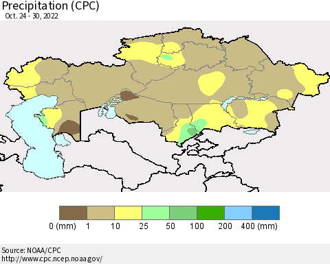 Kazakhstan Precipitation (CPC) Thematic Map For 10/24/2022 - 10/30/2022