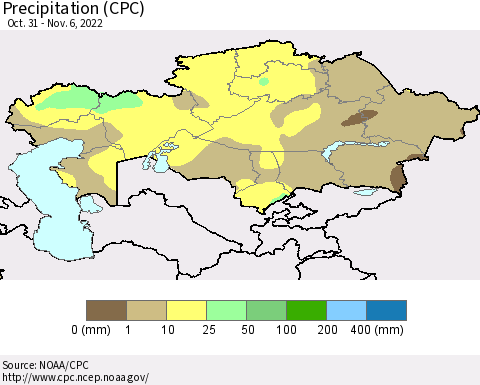 Kazakhstan Precipitation (CPC) Thematic Map For 10/31/2022 - 11/6/2022