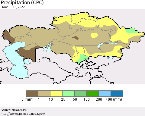 Kazakhstan Precipitation (CPC) Thematic Map For 11/7/2022 - 11/13/2022