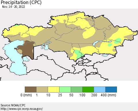 Kazakhstan Precipitation (CPC) Thematic Map For 11/14/2022 - 11/20/2022