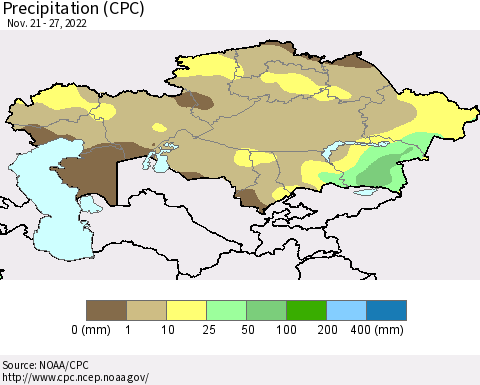 Kazakhstan Precipitation (CPC) Thematic Map For 11/21/2022 - 11/27/2022