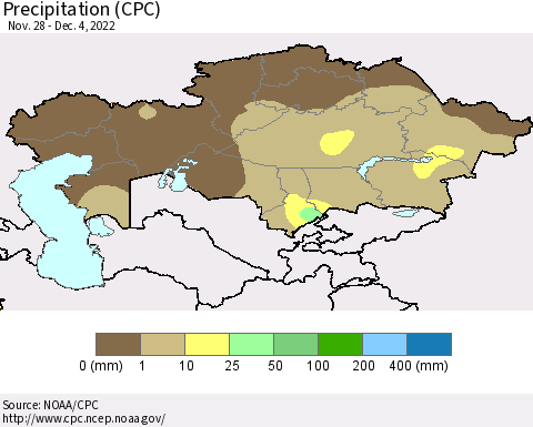 Kazakhstan Precipitation (CPC) Thematic Map For 11/28/2022 - 12/4/2022