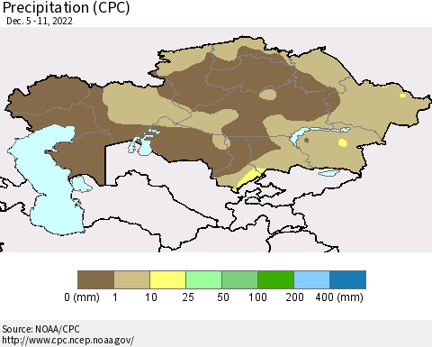 Kazakhstan Precipitation (CPC) Thematic Map For 12/5/2022 - 12/11/2022