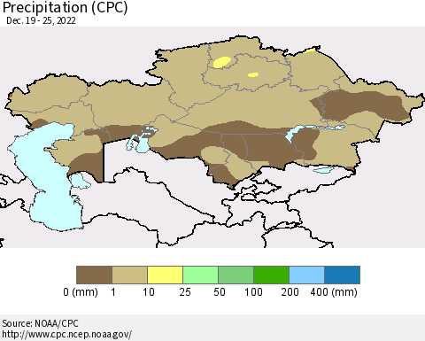 Kazakhstan Precipitation (CPC) Thematic Map For 12/19/2022 - 12/25/2022