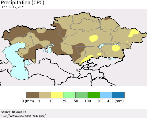 Kazakhstan Precipitation (CPC) Thematic Map For 2/6/2023 - 2/12/2023