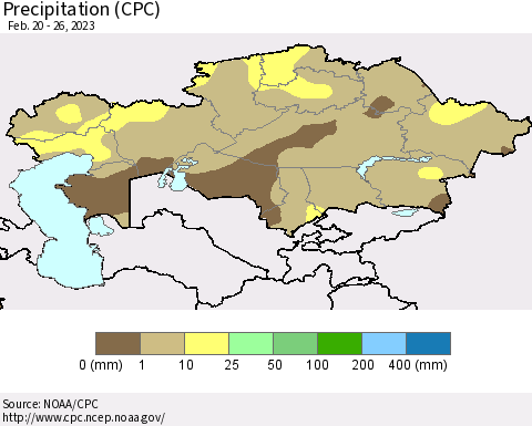 Kazakhstan Precipitation (CPC) Thematic Map For 2/20/2023 - 2/26/2023