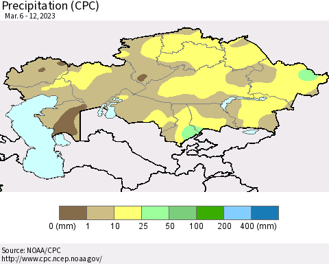 Kazakhstan Precipitation (CPC) Thematic Map For 3/6/2023 - 3/12/2023