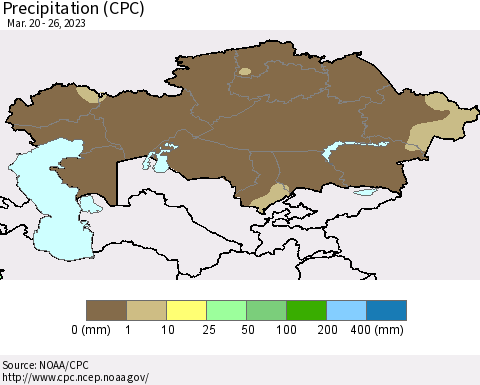 Kazakhstan Precipitation (CPC) Thematic Map For 3/20/2023 - 3/26/2023