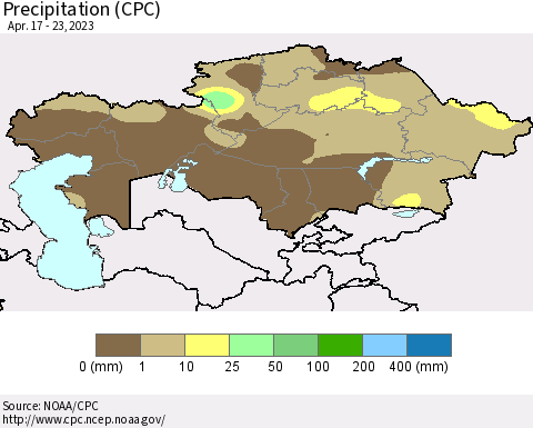 Kazakhstan Precipitation (CPC) Thematic Map For 4/17/2023 - 4/23/2023