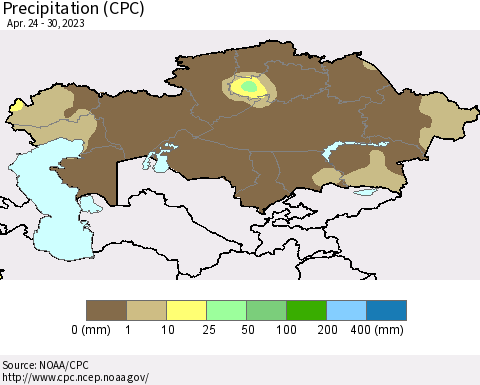 Kazakhstan Precipitation (CPC) Thematic Map For 4/24/2023 - 4/30/2023