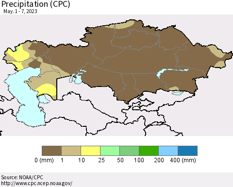 Kazakhstan Precipitation (CPC) Thematic Map For 5/1/2023 - 5/7/2023