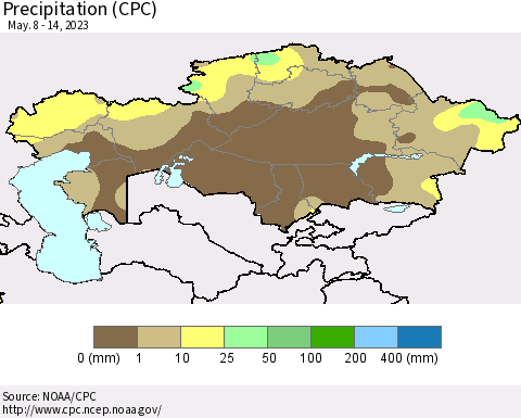Kazakhstan Precipitation (CPC) Thematic Map For 5/8/2023 - 5/14/2023