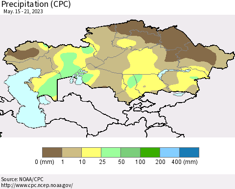 Kazakhstan Precipitation (CPC) Thematic Map For 5/15/2023 - 5/21/2023