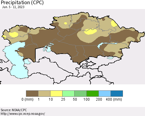 Kazakhstan Precipitation (CPC) Thematic Map For 6/5/2023 - 6/11/2023