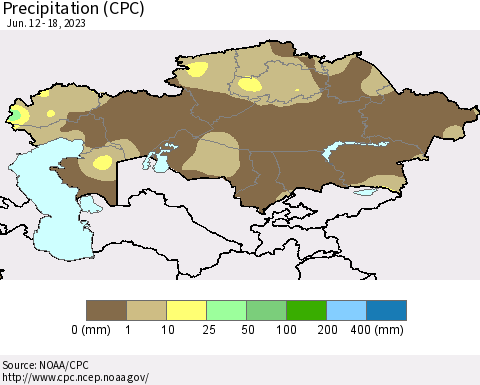 Kazakhstan Precipitation (CPC) Thematic Map For 6/12/2023 - 6/18/2023