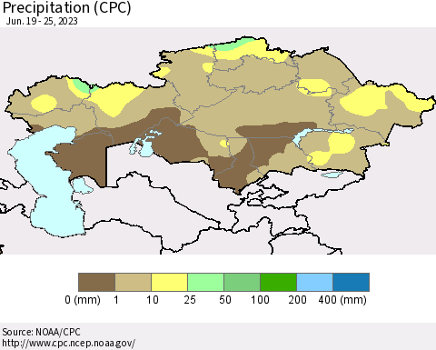 Kazakhstan Precipitation (CPC) Thematic Map For 6/19/2023 - 6/25/2023