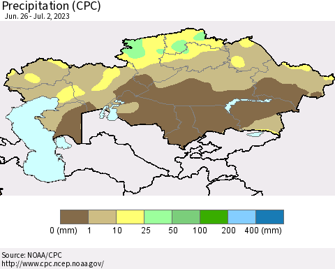 Kazakhstan Precipitation (CPC) Thematic Map For 6/26/2023 - 7/2/2023