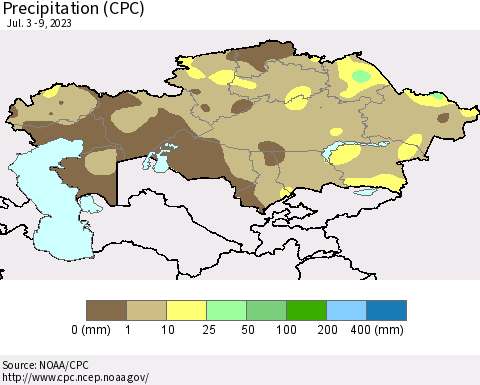 Kazakhstan Precipitation (CPC) Thematic Map For 7/3/2023 - 7/9/2023