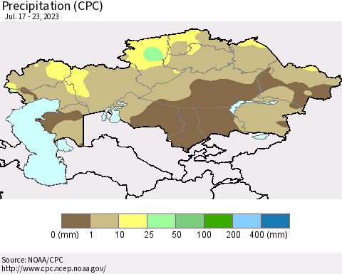 Kazakhstan Precipitation (CPC) Thematic Map For 7/17/2023 - 7/23/2023