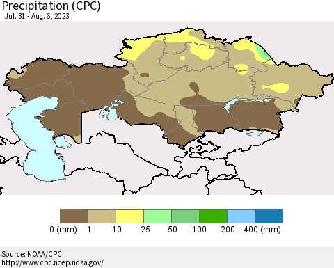 Kazakhstan Precipitation (CPC) Thematic Map For 7/31/2023 - 8/6/2023