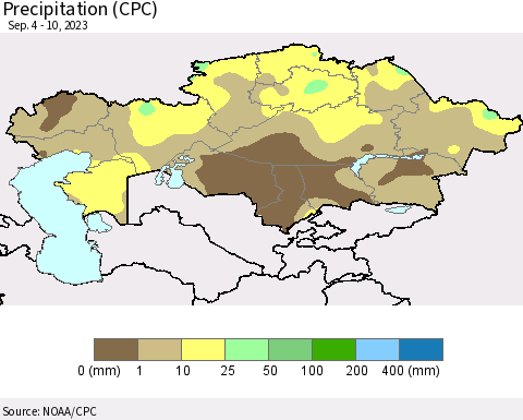 Kazakhstan Precipitation (CPC) Thematic Map For 9/4/2023 - 9/10/2023