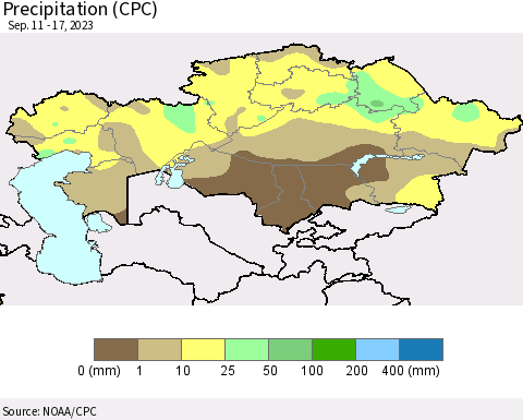 Kazakhstan Precipitation (CPC) Thematic Map For 9/11/2023 - 9/17/2023