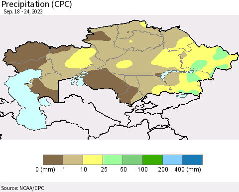 Kazakhstan Precipitation (CPC) Thematic Map For 9/18/2023 - 9/24/2023