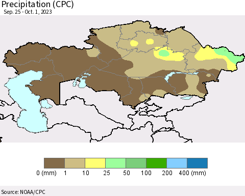 Kazakhstan Precipitation (CPC) Thematic Map For 9/25/2023 - 10/1/2023