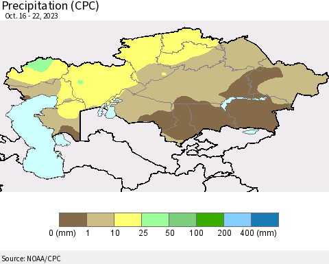 Kazakhstan Precipitation (CPC) Thematic Map For 10/16/2023 - 10/22/2023