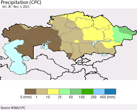Kazakhstan Precipitation (CPC) Thematic Map For 10/30/2023 - 11/5/2023