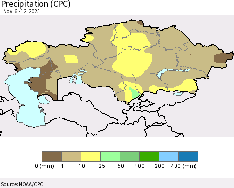 Kazakhstan Precipitation (CPC) Thematic Map For 11/6/2023 - 11/12/2023