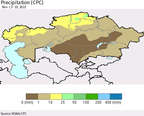 Kazakhstan Precipitation (CPC) Thematic Map For 11/13/2023 - 11/19/2023