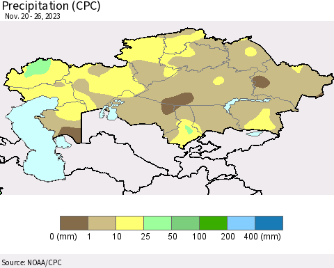 Kazakhstan Precipitation (CPC) Thematic Map For 11/20/2023 - 11/26/2023