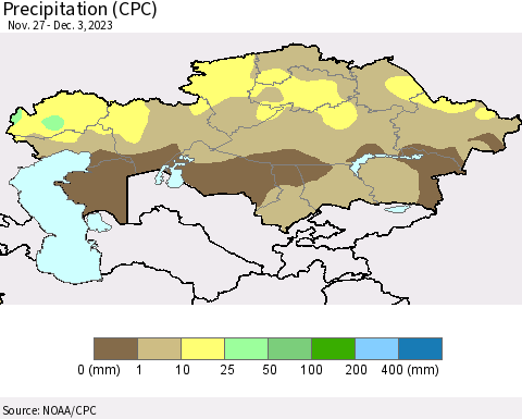 Kazakhstan Precipitation (CPC) Thematic Map For 11/27/2023 - 12/3/2023