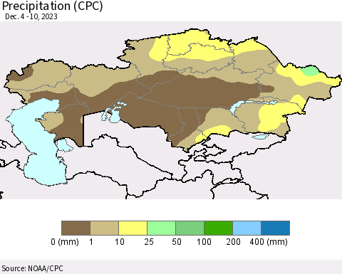 Kazakhstan Precipitation (CPC) Thematic Map For 12/4/2023 - 12/10/2023