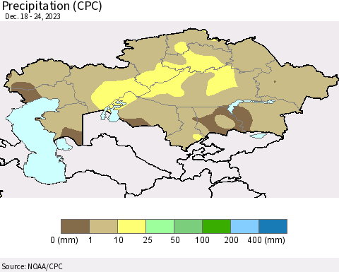 Kazakhstan Precipitation (CPC) Thematic Map For 12/18/2023 - 12/24/2023