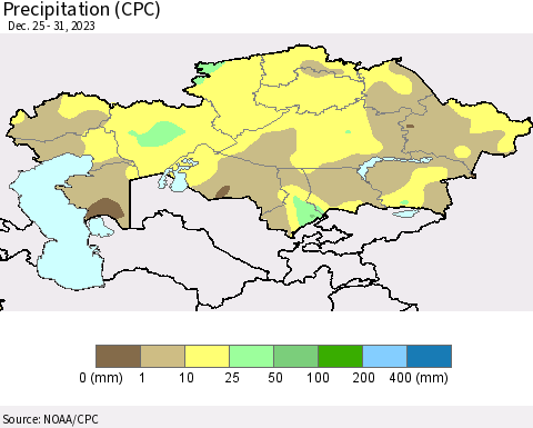 Kazakhstan Precipitation (CPC) Thematic Map For 12/25/2023 - 12/31/2023