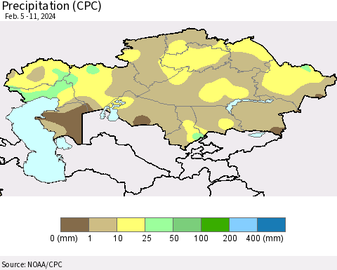 Kazakhstan Precipitation (CPC) Thematic Map For 2/5/2024 - 2/11/2024