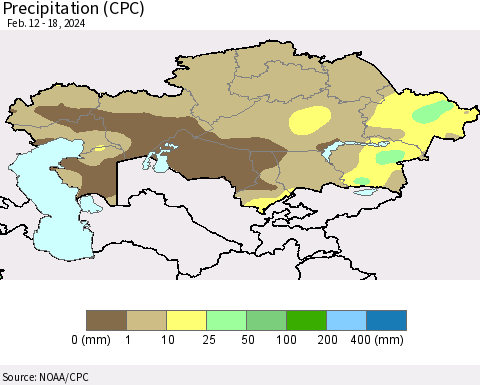 Kazakhstan Precipitation (CPC) Thematic Map For 2/12/2024 - 2/18/2024