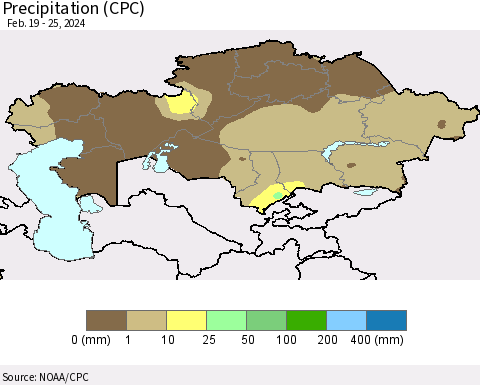 Kazakhstan Precipitation (CPC) Thematic Map For 2/19/2024 - 2/25/2024