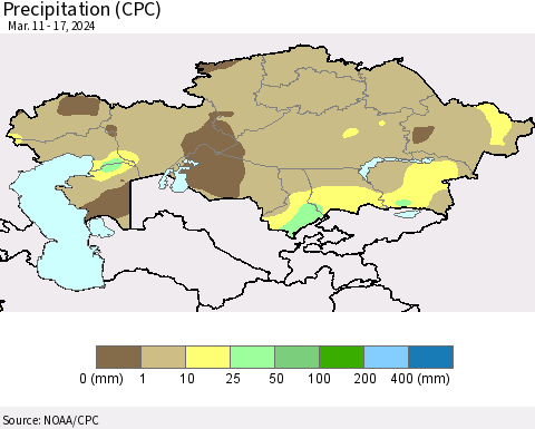 Kazakhstan Precipitation (CPC) Thematic Map For 3/11/2024 - 3/17/2024
