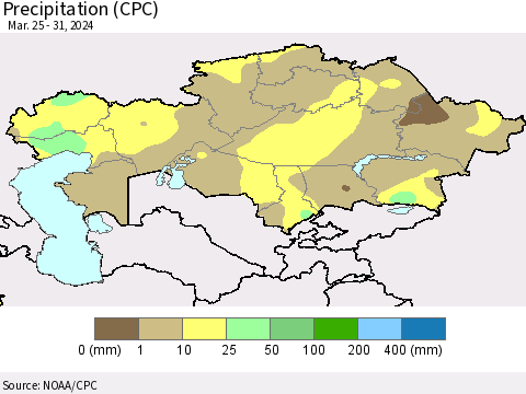 Kazakhstan Precipitation (CPC) Thematic Map For 3/25/2024 - 3/31/2024