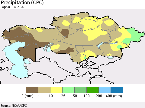 Kazakhstan Precipitation (CPC) Thematic Map For 4/8/2024 - 4/14/2024