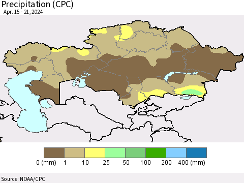 Kazakhstan Precipitation (CPC) Thematic Map For 4/15/2024 - 4/21/2024
