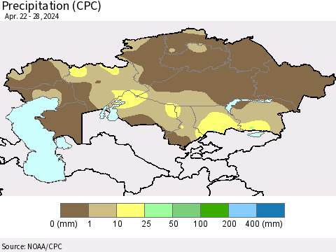Kazakhstan Precipitation (CPC) Thematic Map For 4/22/2024 - 4/28/2024