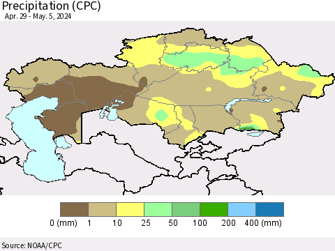 Kazakhstan Precipitation (CPC) Thematic Map For 4/29/2024 - 5/5/2024
