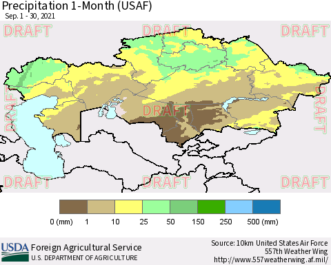Kazakhstan Precipitation 1-Month (USAF) Thematic Map For 9/1/2021 - 9/30/2021