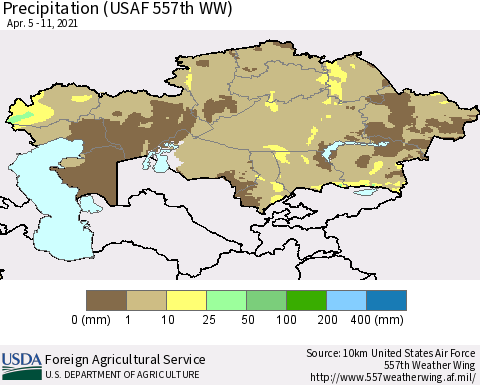 Kazakhstan Precipitation (USAF 557th WW) Thematic Map For 4/5/2021 - 4/11/2021