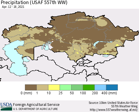 Kazakhstan Precipitation (USAF 557th WW) Thematic Map For 4/12/2021 - 4/18/2021